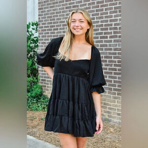 Mable The  3/4 Sleeve Ruffle Babydoll Mini Dress